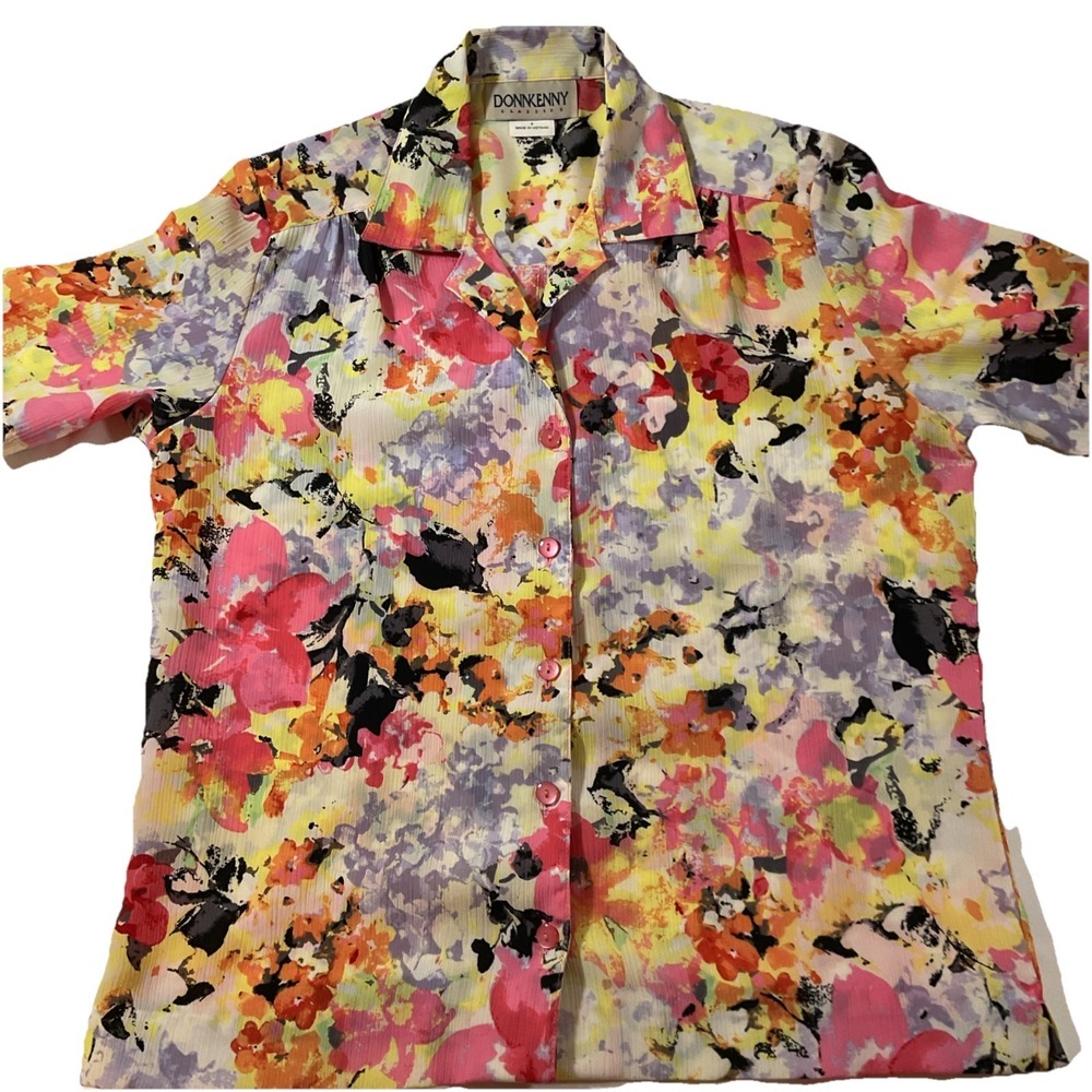Donn Kenny Classics Short Sleeve Polyester Button Up Collared Blouse Sz S J63